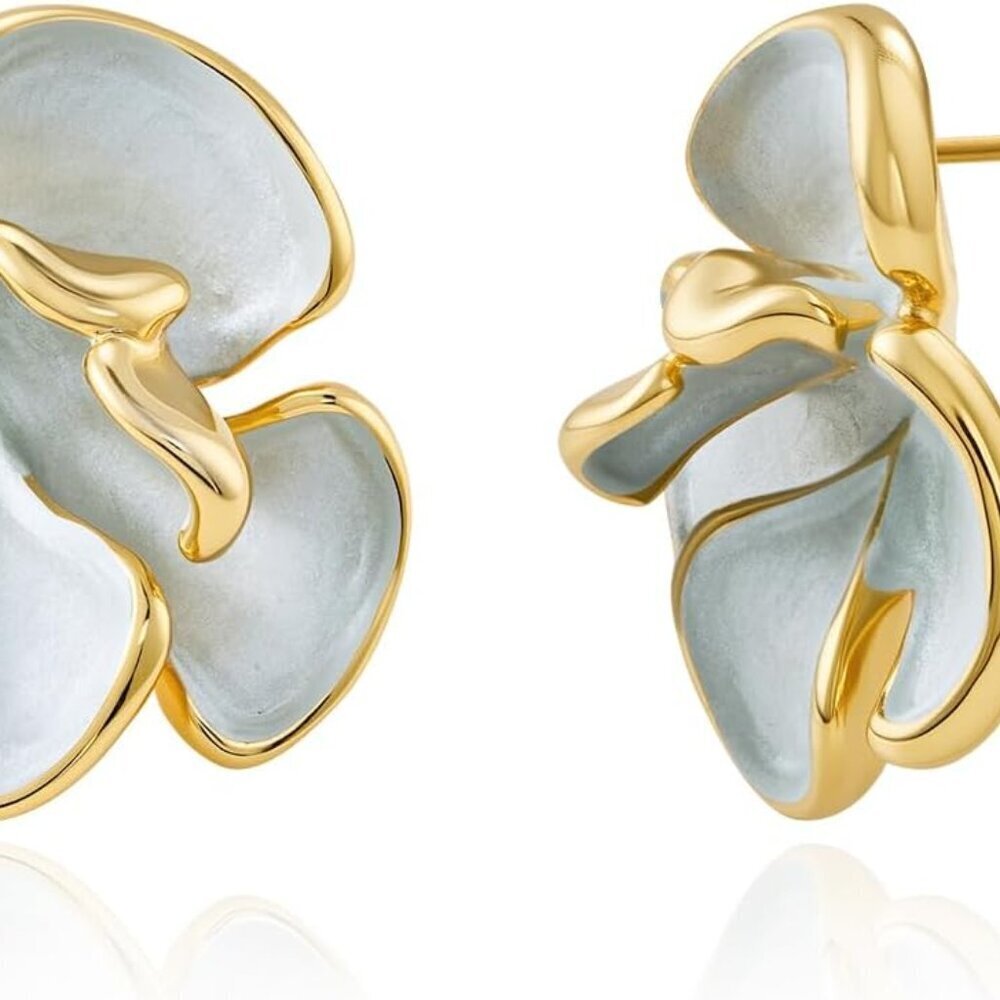 Flower Stud Earrings Gold Plated Boho Petal Fashion Jewelry Gift for Women